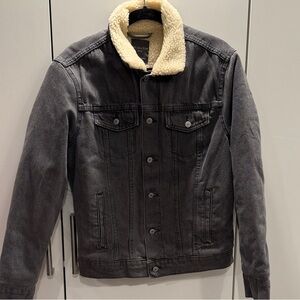 Primark Black Jacket with Cream Sherpa Collar